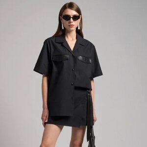 NWT Nanushka Emina Black Short Sleeve Shirt